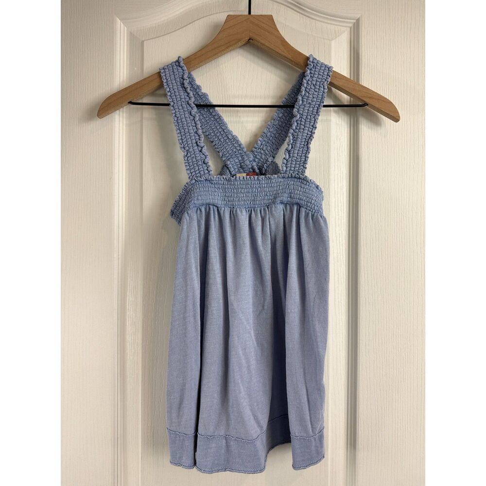 Anthropologie Pilcro Women's Smocked Elastic Straps Tank Top Blue Cotton Size XS - Picture 1 of 12